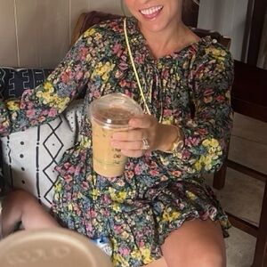 LOVESHACKFANCY Black Floral Long Sleeve Mini Dress XS/P